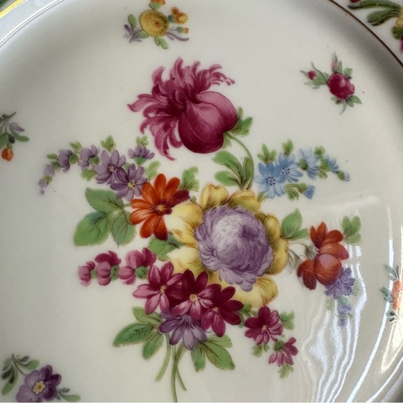 Schumann Bavaria Dresden Chateau 9” Dinner Plate Mixed Flowers with Gold Rim - Picture 3 of 6